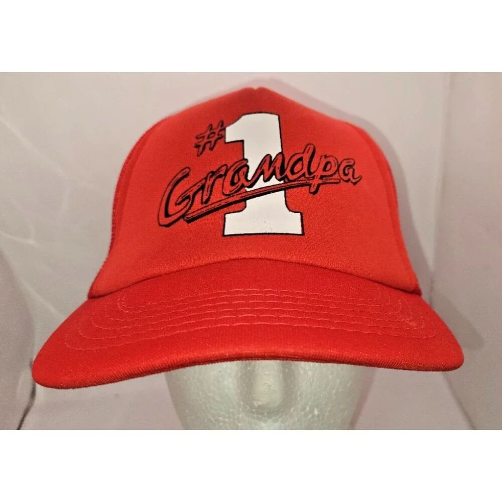 VTG 80’s Trucker Hat cap #1 Grandpa red MADE IN THE USA adjustable one size fit